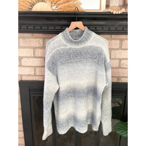 Chaps Mens Gray Stripe Mock Neck Sweater Size Large Warm Winter Turtleneck - Picture 1 of 8
